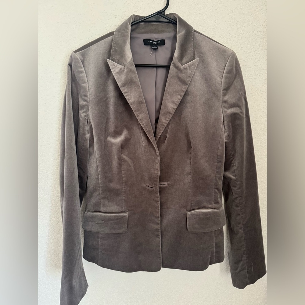 Ann Taylor Velvet Blazer Jacket - Taupe Gray size 10